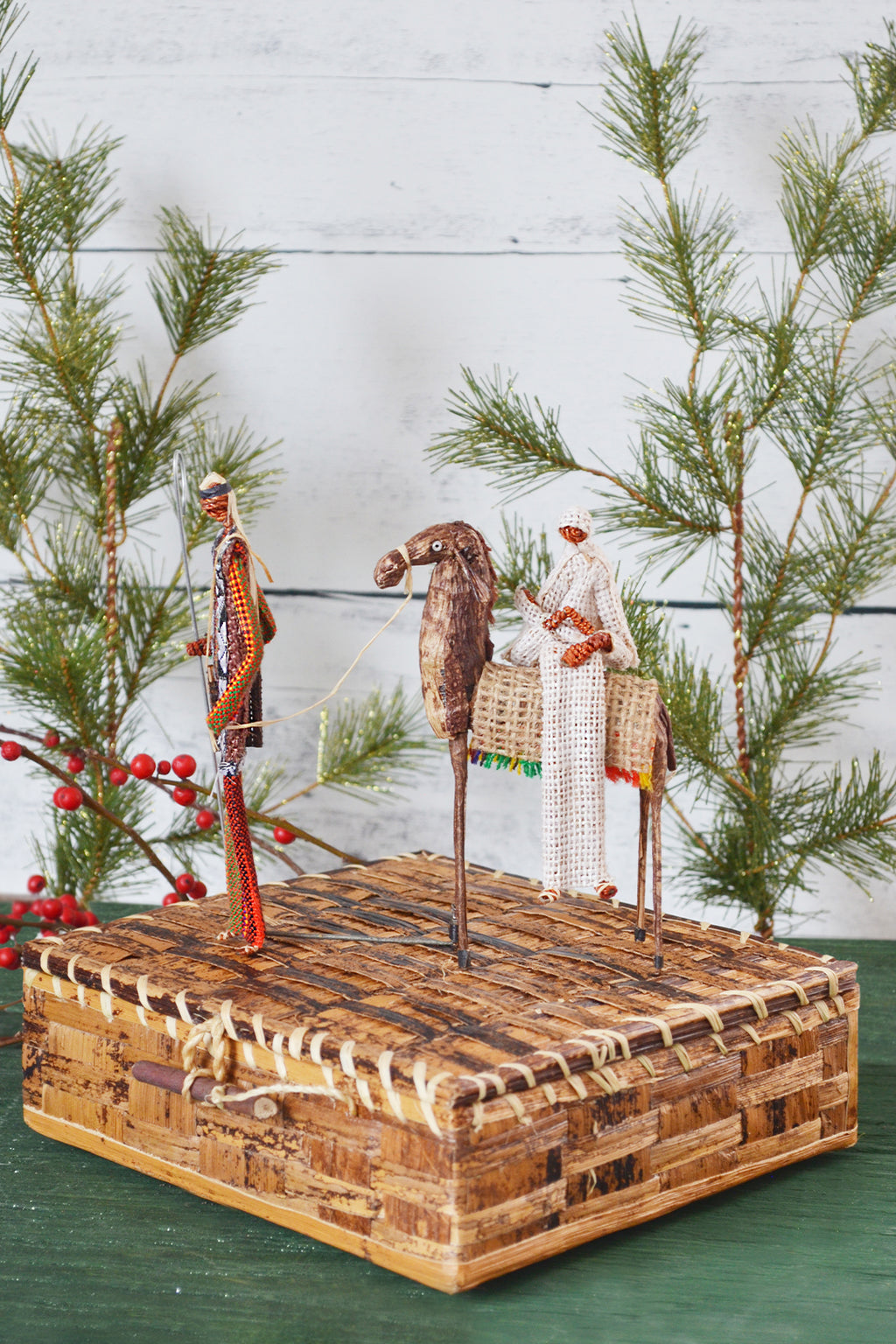 Leaving for Egypt Banana Fiber Nativity Sculpture with Box