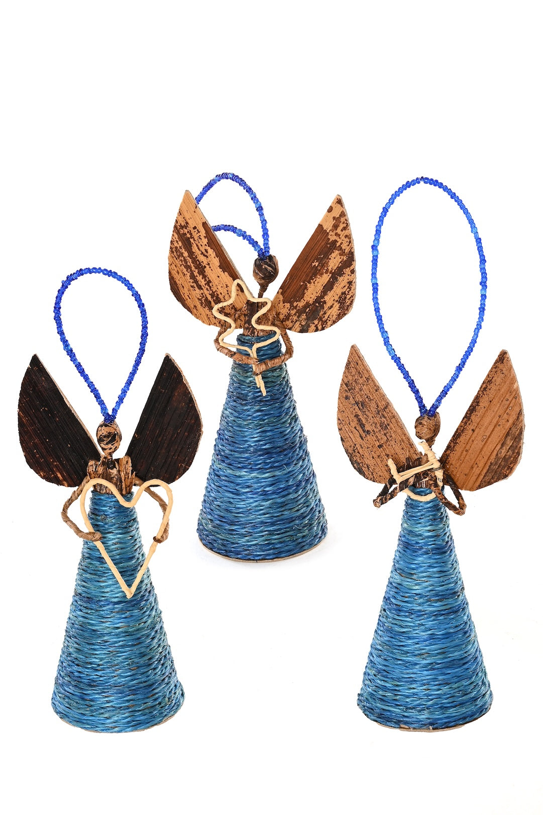 Small Banana Fiber and Sapphire Sisal Angel Ornament