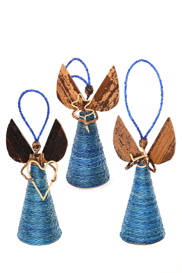 Small Banana Fiber and Sapphire Sisal Angel Ornament