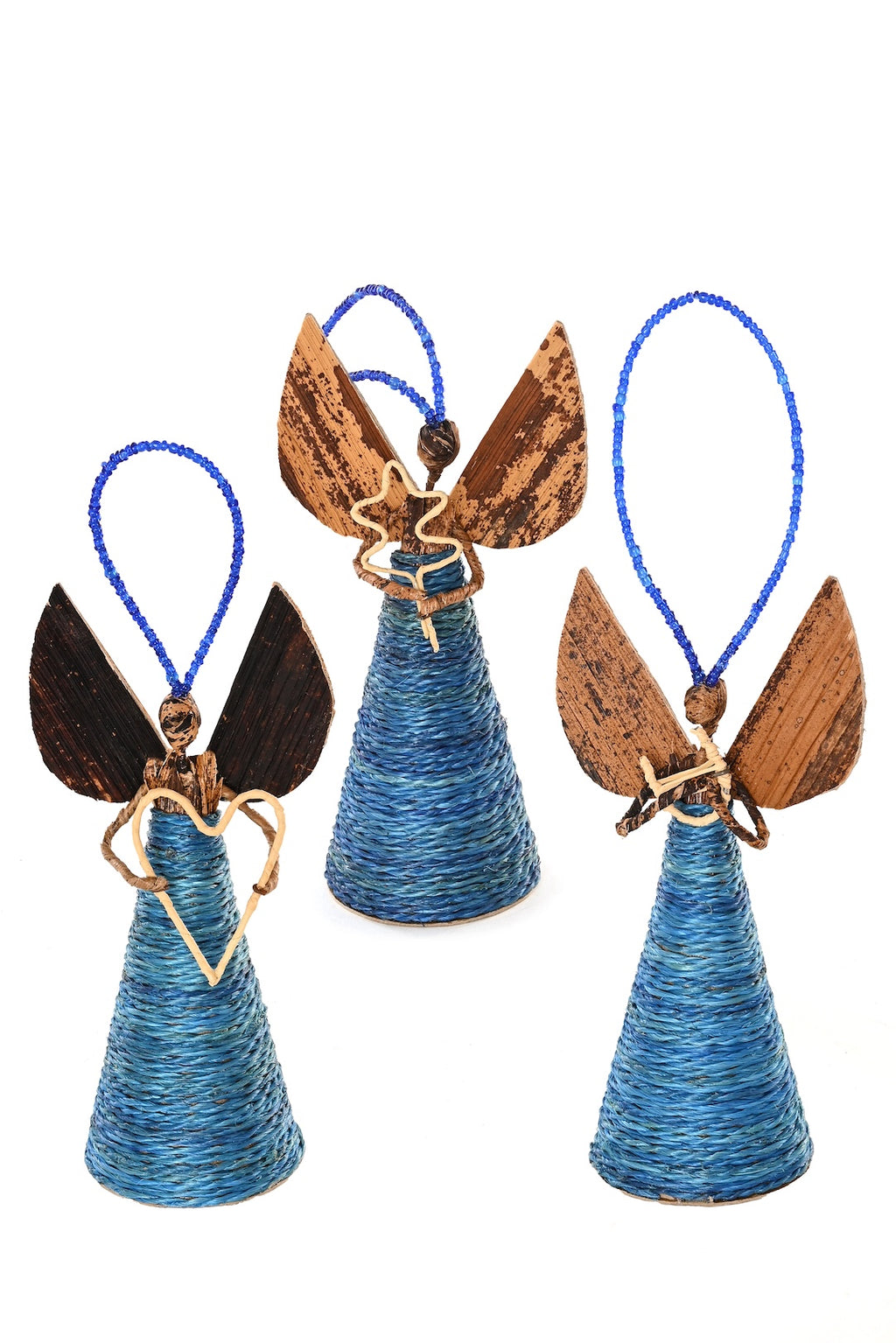 Small Banana Fiber and Sapphire Sisal Angel Ornament