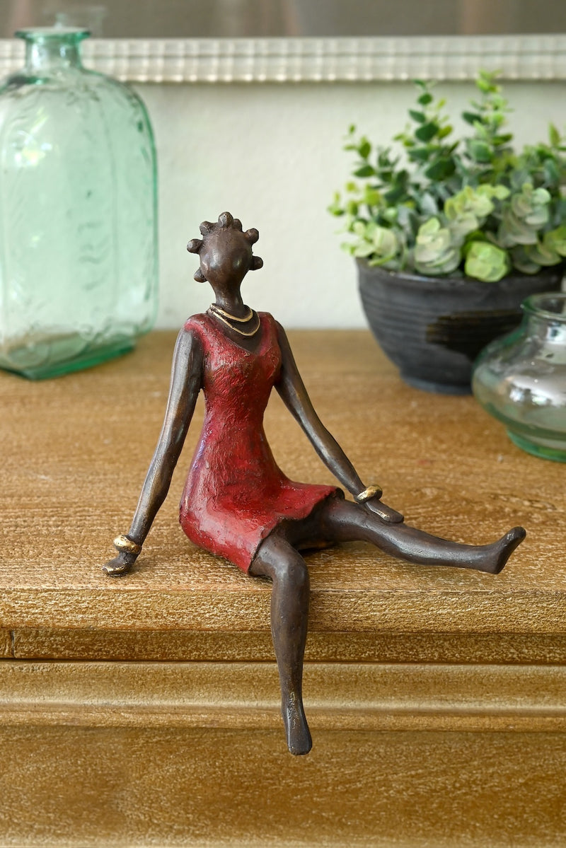 <i>La Femme en Rouge</i> Burkina Bronze Sculpture