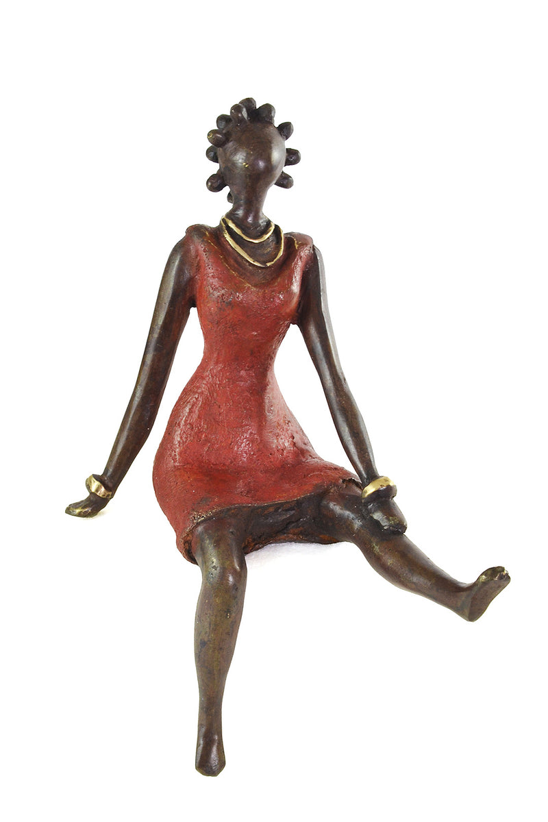 <i>La Femme en Rouge</i> Burkina Bronze Sculpture