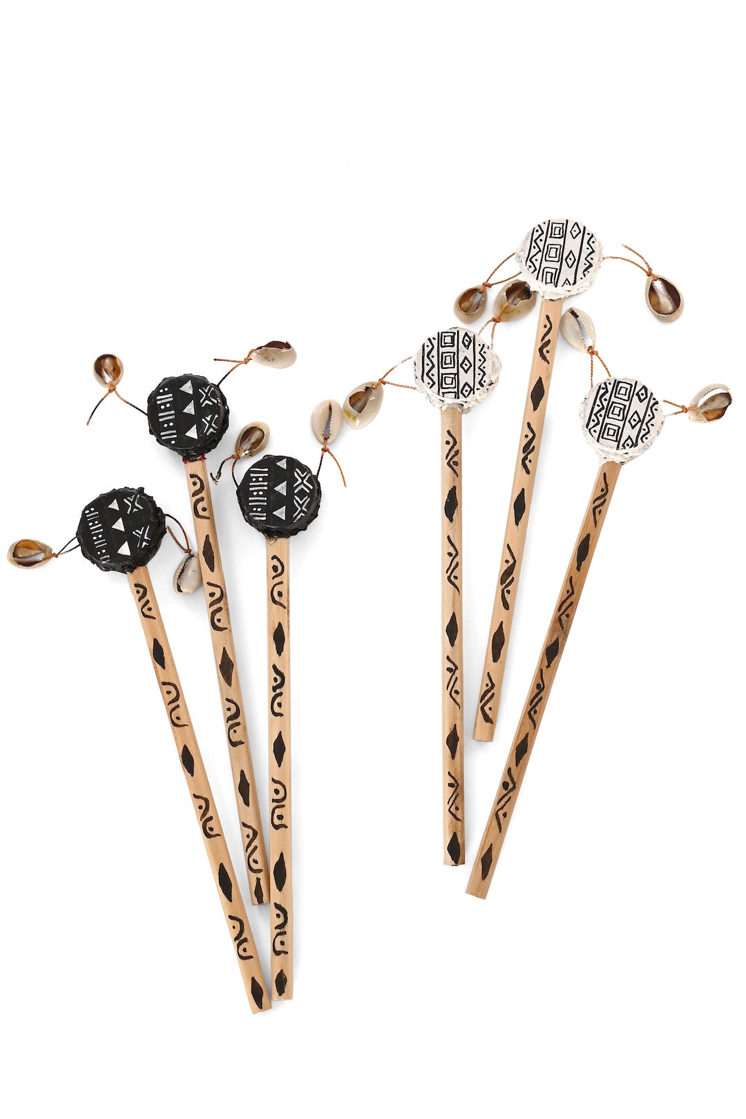 Black & White Mudcloth Design Spin Drum Pencils - Set of 6