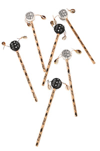 Black & White Mudcloth Design Spin Drum Pencils - Set of 6