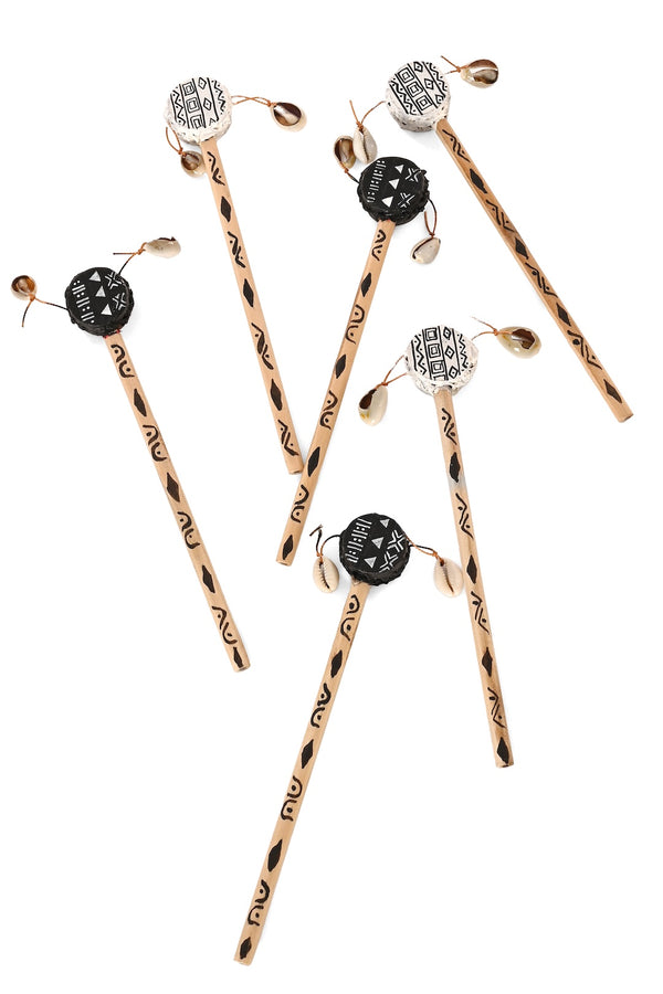 Black & White Mudcloth Design Spin Drum Pencils - Set of 6