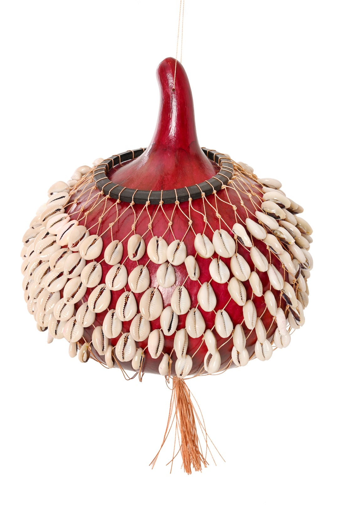 Large Red Calabash Gourd and Cowrie Shell Shekere
