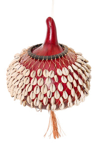 Large Red Calabash Gourd and Cowrie Shell Shekere