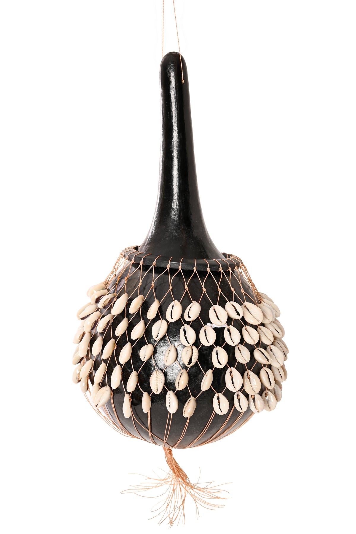 Large Black Calabash Gourd and Cowrie Shell Shekere