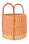 Patterned Round Basket in Caramel and Natural
