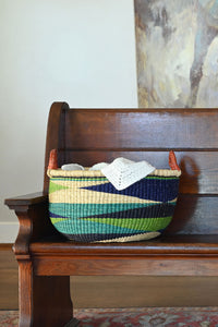 Shades of Blue Triangle Design Double Handle Bolga Basket
