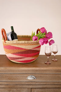Shades of Red Triangle Design Double Handle Bolga Basket