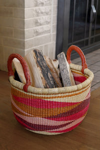 Shades of Red Triangle Design Double Handle Bolga Basket