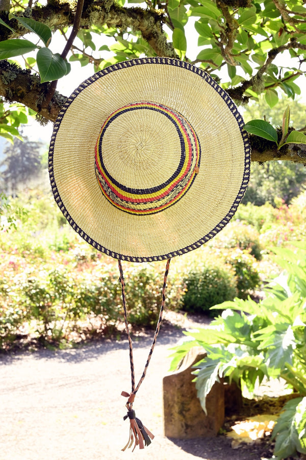 Ghanaian Short Brimmed Straw Hat with Strap