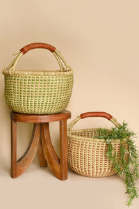 Forest Green and Natural Checked Bolga Basket