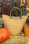 Natural Ghanaian Wing Shopper with Black Leather Handles