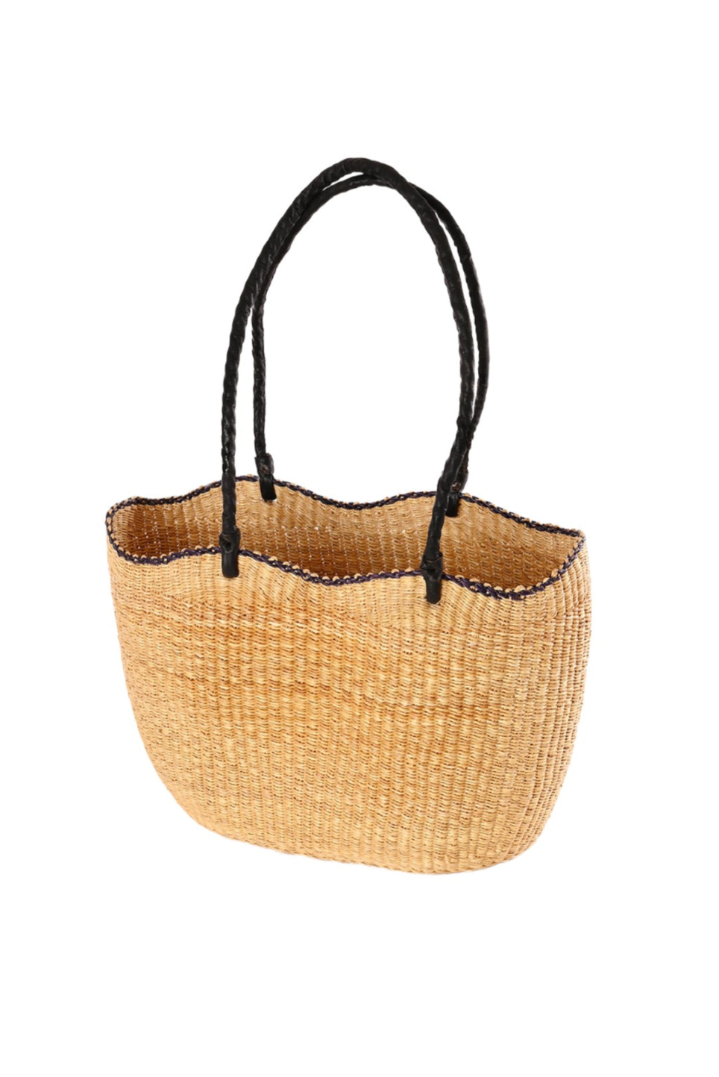 Scalloped Grass Tote with Black Edge Detail