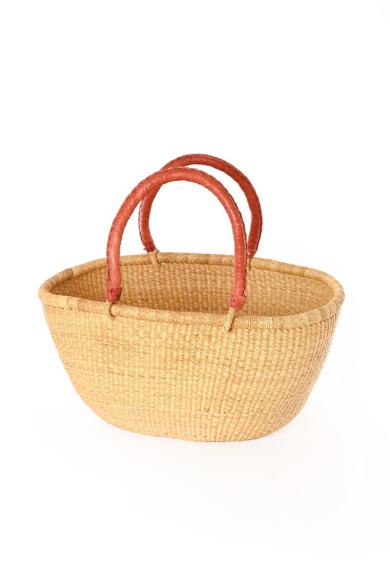 Large Oval Picnic Basket with Leather Handles - Natural