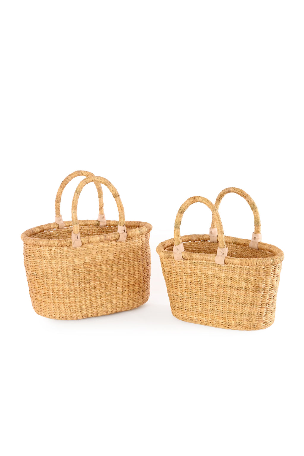 Set of Two Nesting Totes - Natural with Leather Accents