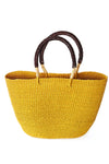 Sunny Yellow Tote Basket with Chocolate Brown Leather Handles