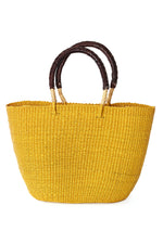 Sunny Yellow Tote Basket with Chocolate Brown Leather Handles