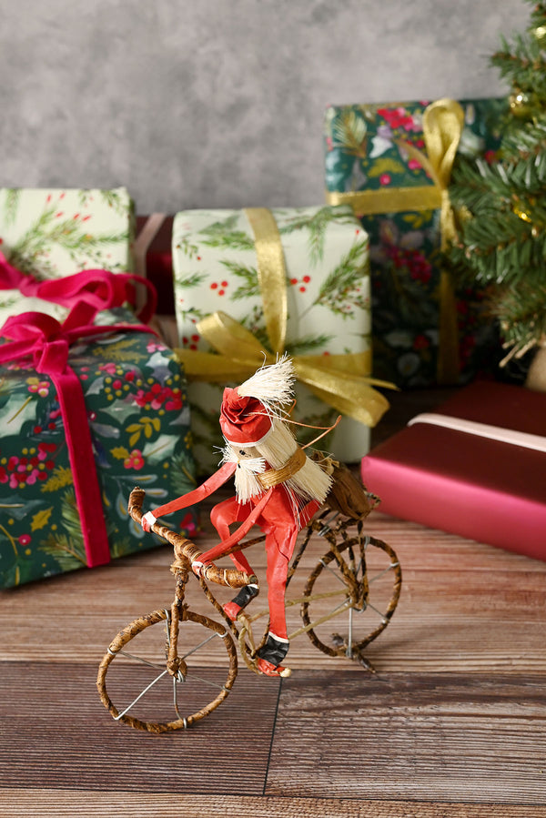 Cycling Santa Banana Fiber Holiday Ornament