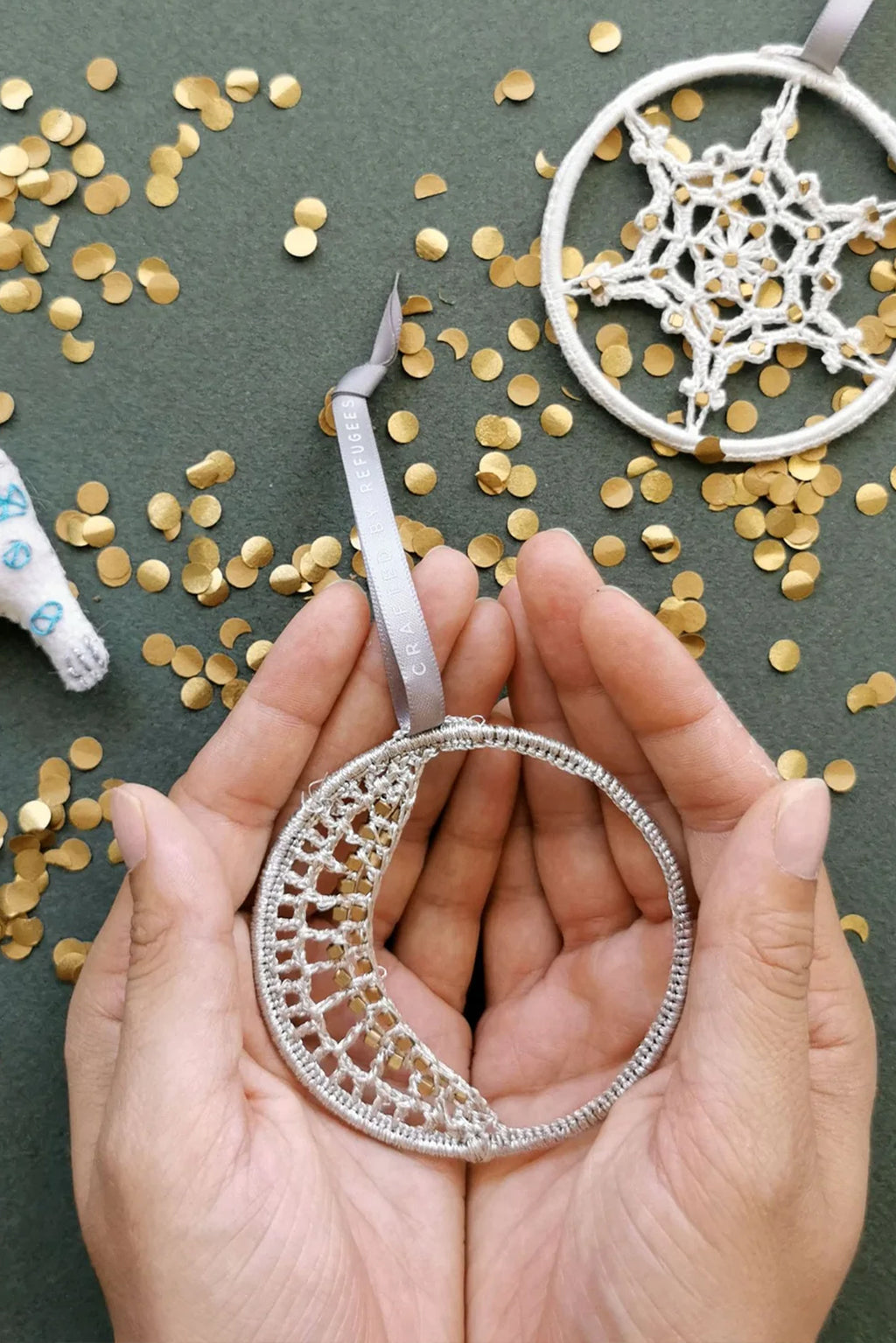 MADE51 Silver Moon Ornament, Crafted by Afghan refugees living in India
