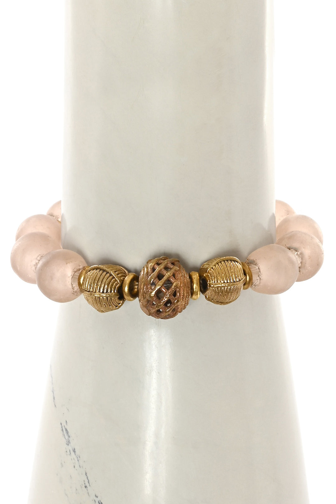 Pink Blush Glass & Brass Stretch Bracelet
