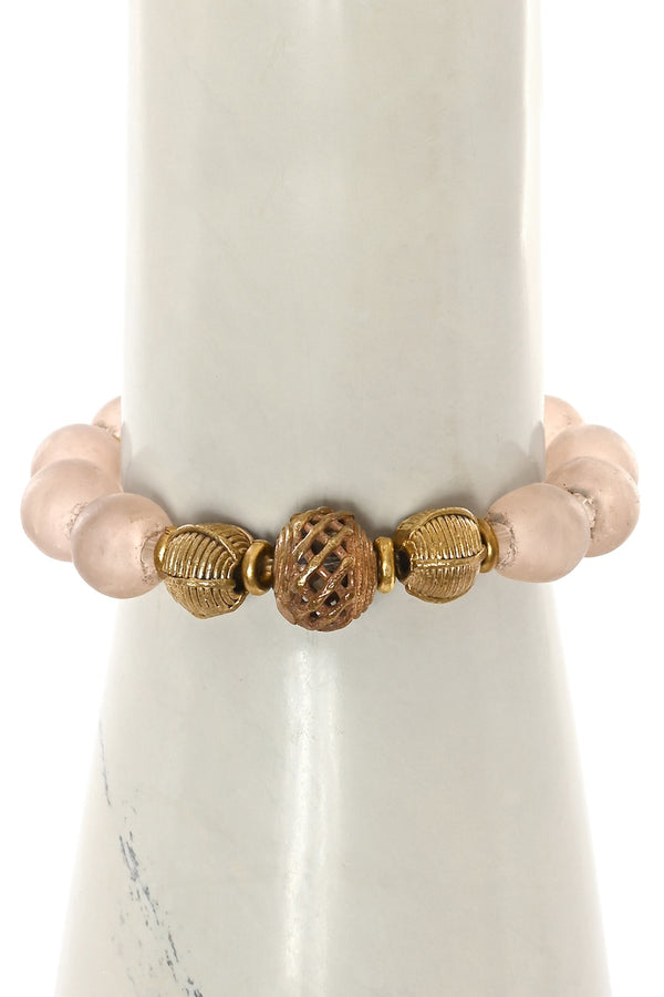 Pink Blush Glass & Brass Stretch Bracelet