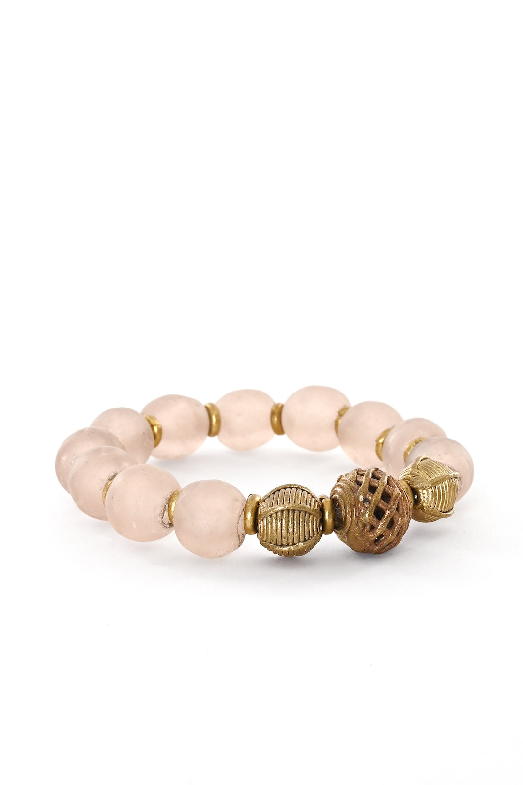 Pink Blush Glass & Brass Stretch Bracelet