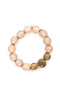 Pink Blush Glass & Brass Stretch Bracelet