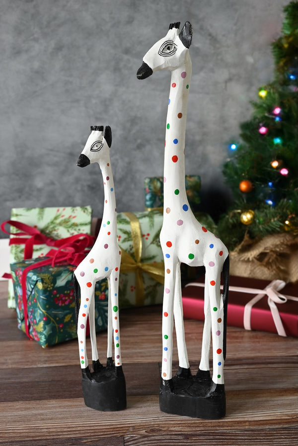 Large White Jacaranda Giraffe with Rainbow Polka Dots