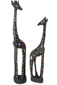 Small Black Jacaranda Giraffe with Rainbow Polka Dots