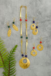 Brass Medallion Necklace with Multi-Color Glass Beads