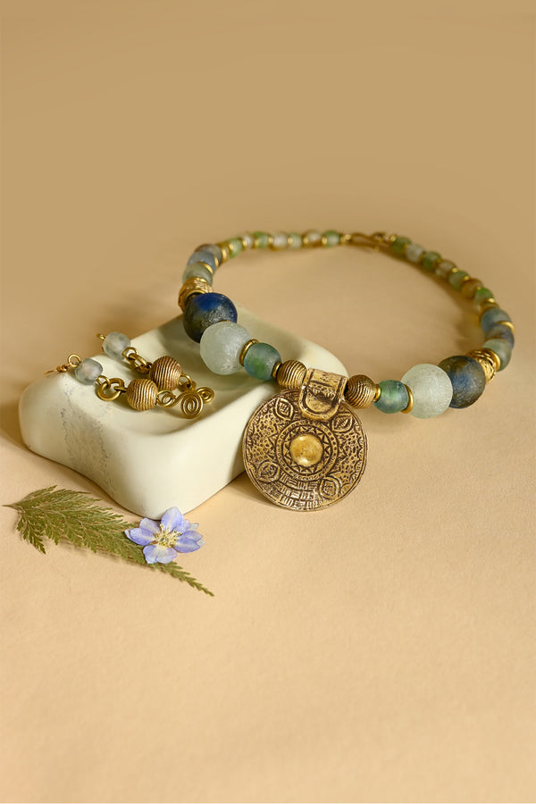Brass & Recycled Glass Spiral Sands Necklace