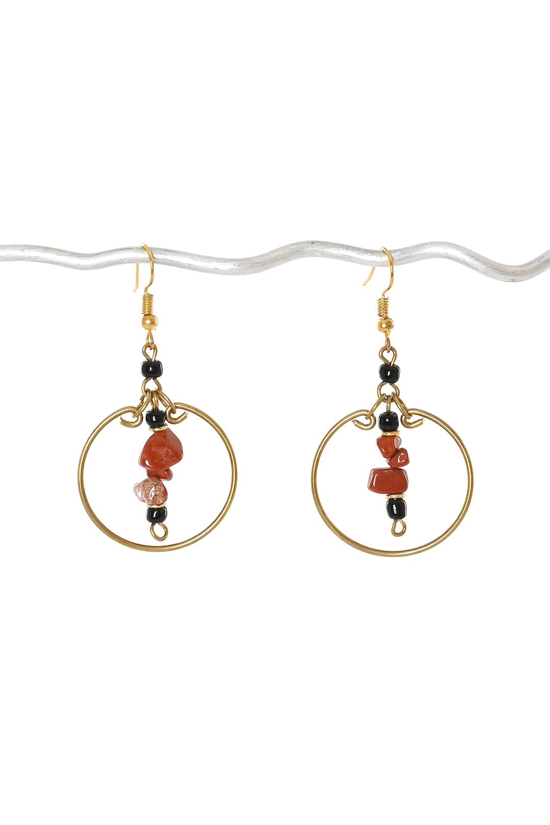 Red & Black Stone Swing Earrings