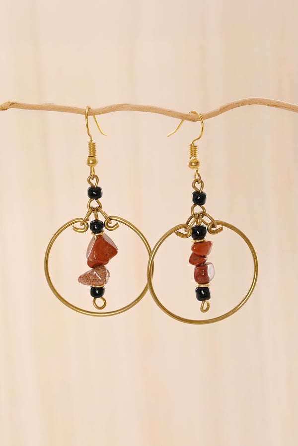 Red & Black Stone Swing Earrings