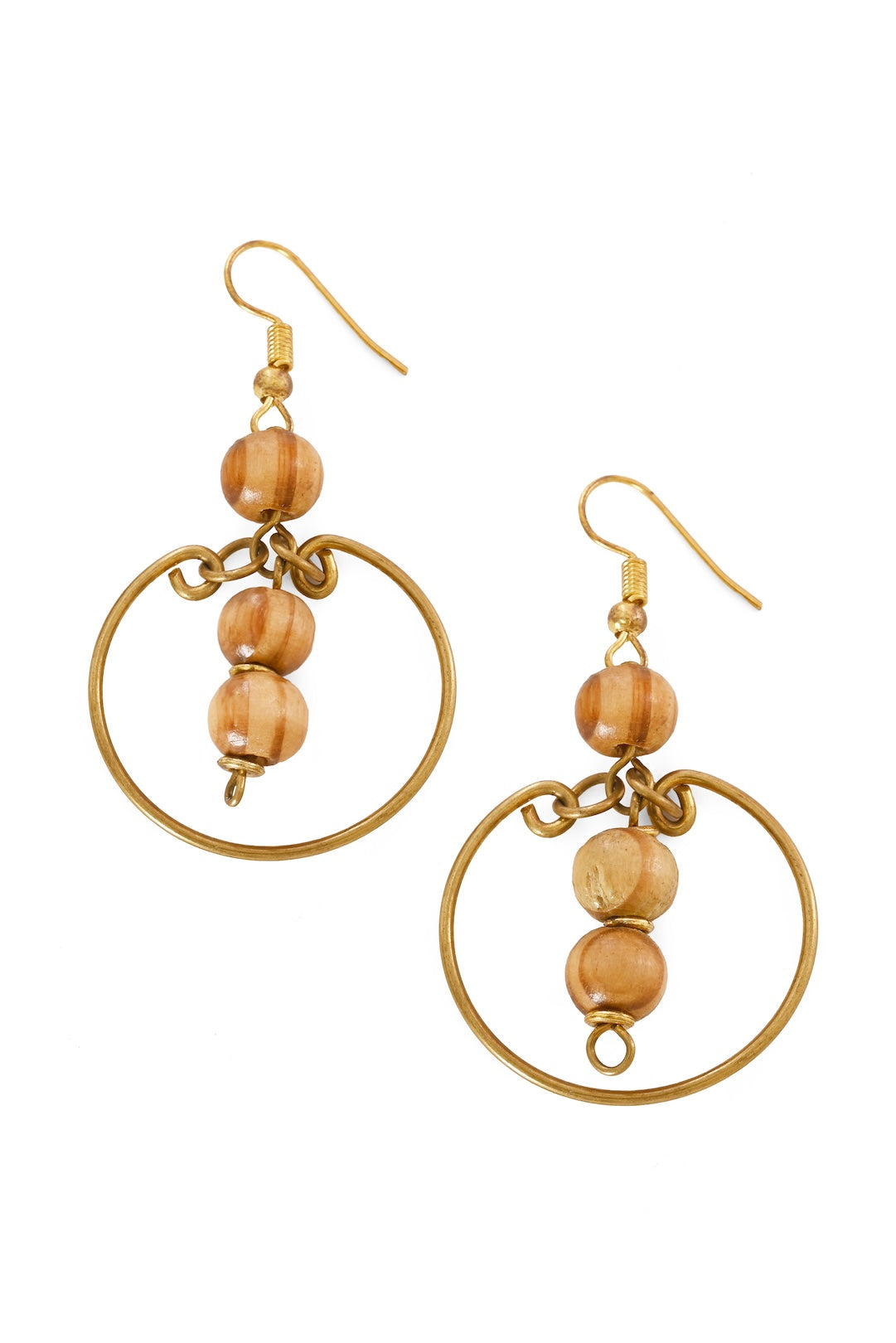 Natural Wood & Brass Swing Earrings