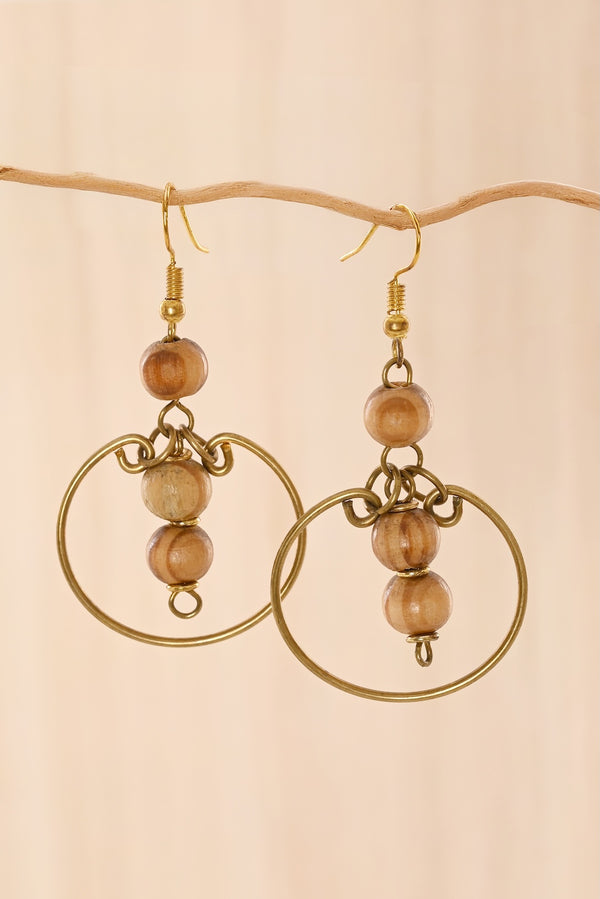 Natural Wood & Brass Swing Earrings