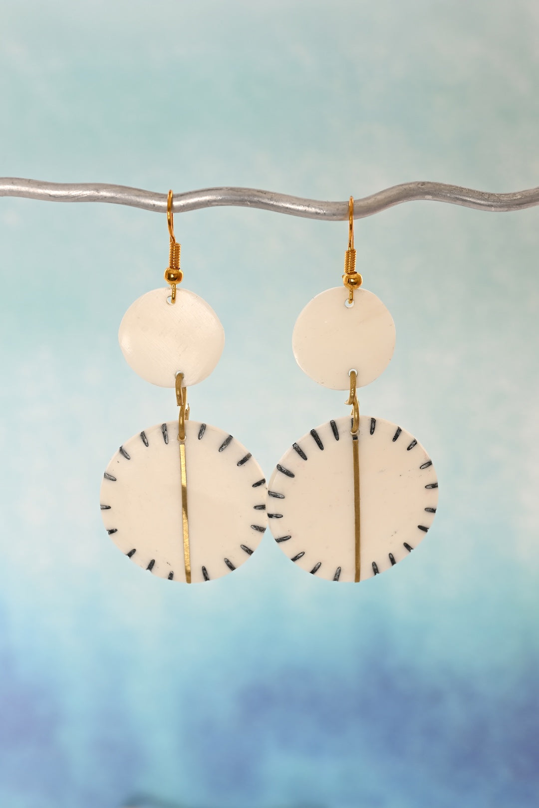 Etched Bone & Brass Disc Earrings