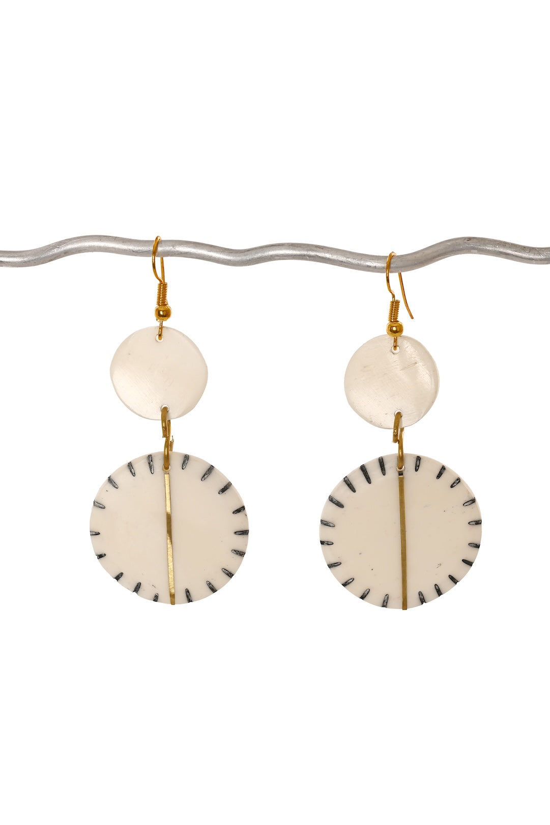 Etched Bone & Brass Disc Earrings