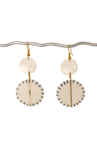 Etched Bone & Brass Disc Earrings