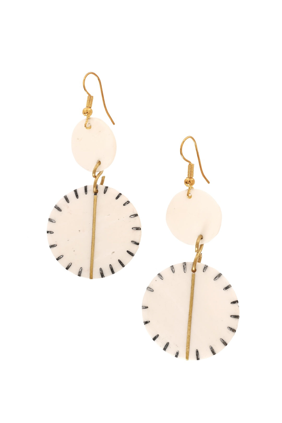 Etched Bone & Brass Disc Earrings
