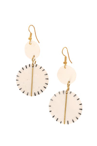 Etched Bone & Brass Disc Earrings