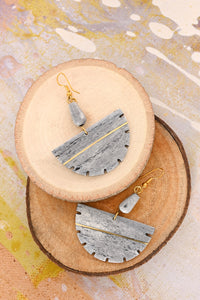 Gray Bone & Brass Fan Earrings