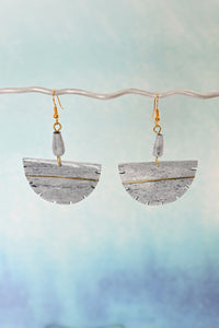 Gray Bone & Brass Fan Earrings