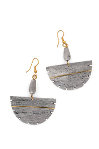 Gray Bone & Brass Fan Earrings