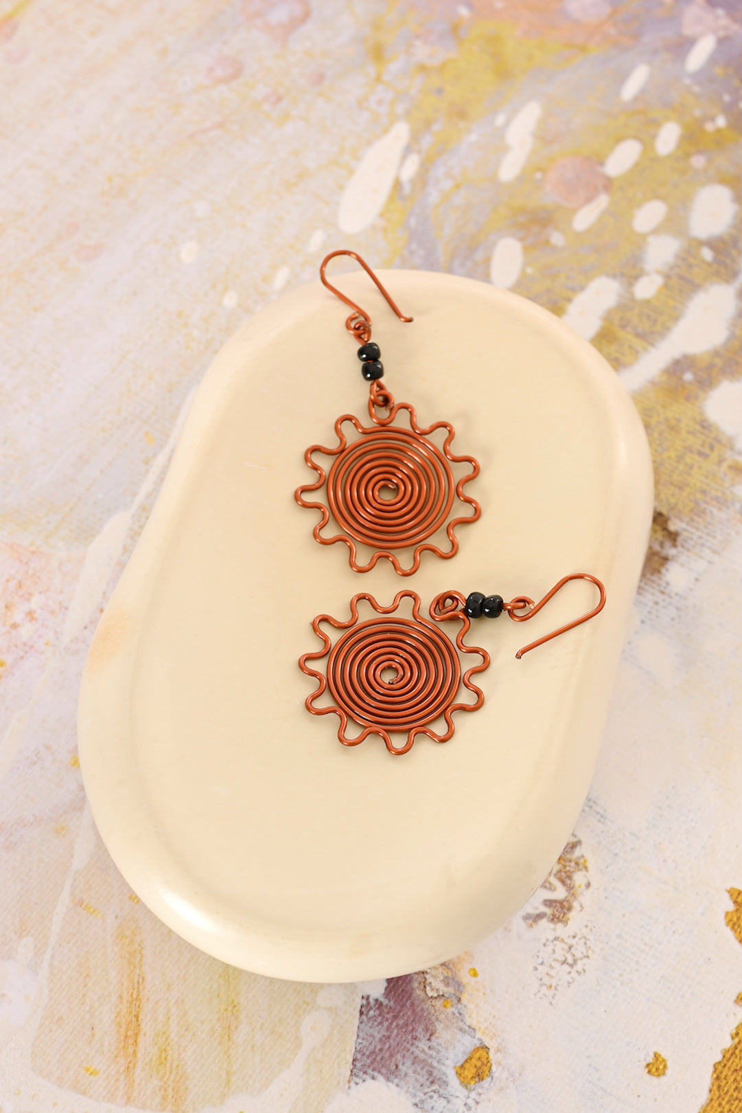 Copper Spiral Sunburst Earrings