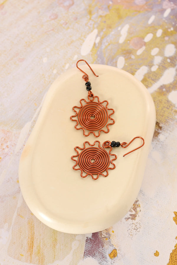 Copper Spiral Sunburst Earrings