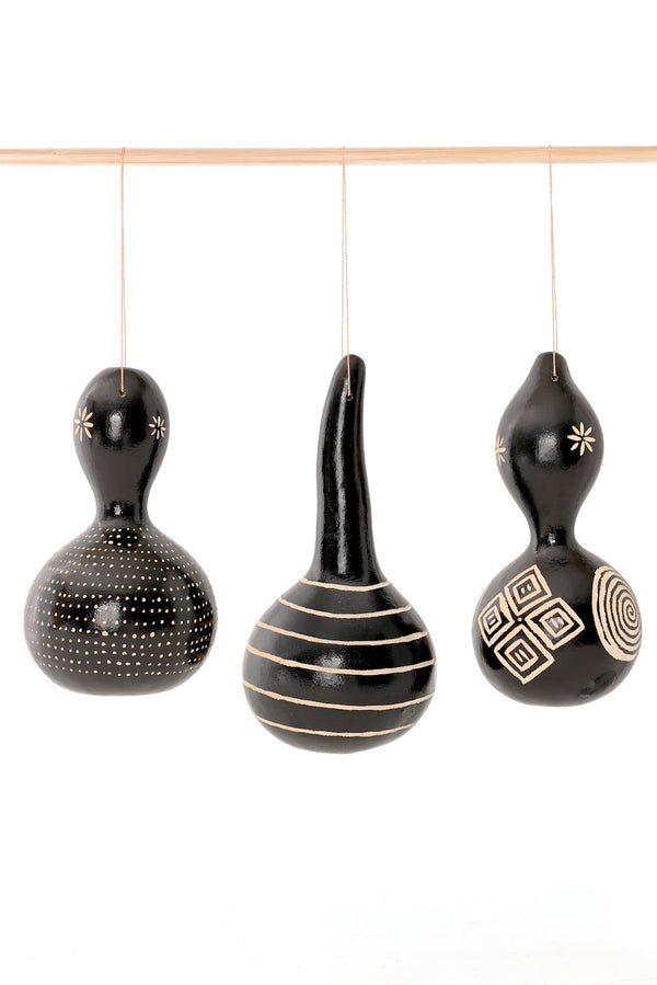 Black Etched Geometric Gourd Ornament from Kenya - Assorted