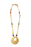 Brass Medallion Necklace with Multi-Color Glass Beads